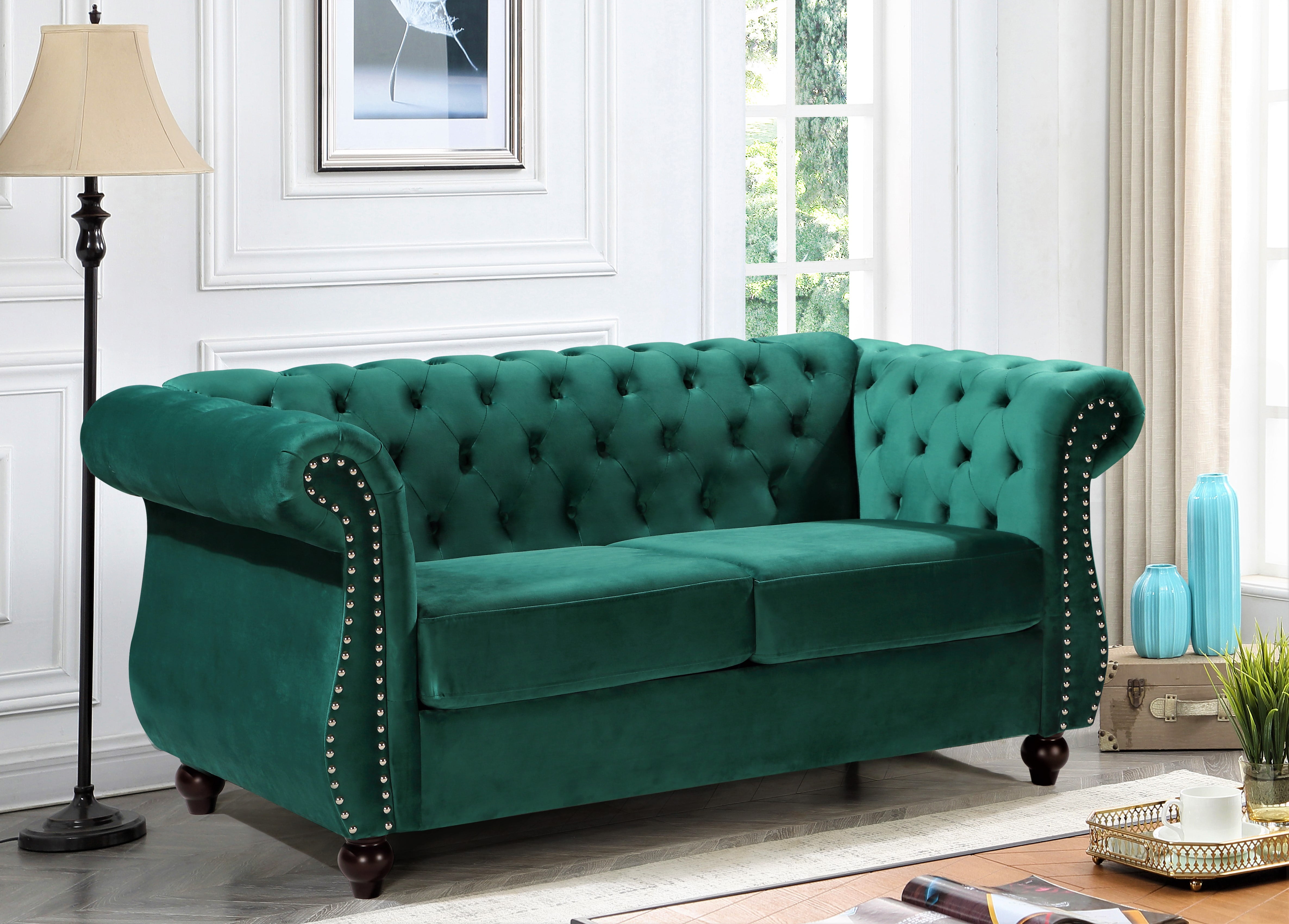Uspridefurniture Fender 2Pcs Living Room Set, Green Velvet