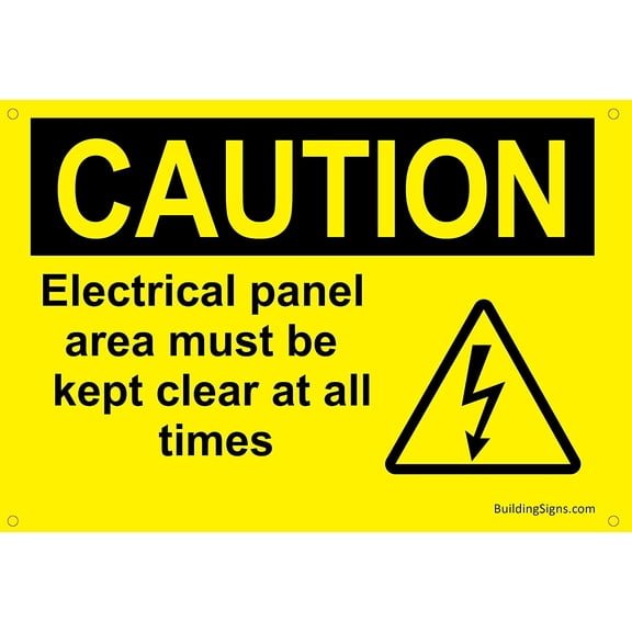 Electrical panel area must be kept clear at all times sign (yellow,7x10,Aluminum)(ref-2022-4)