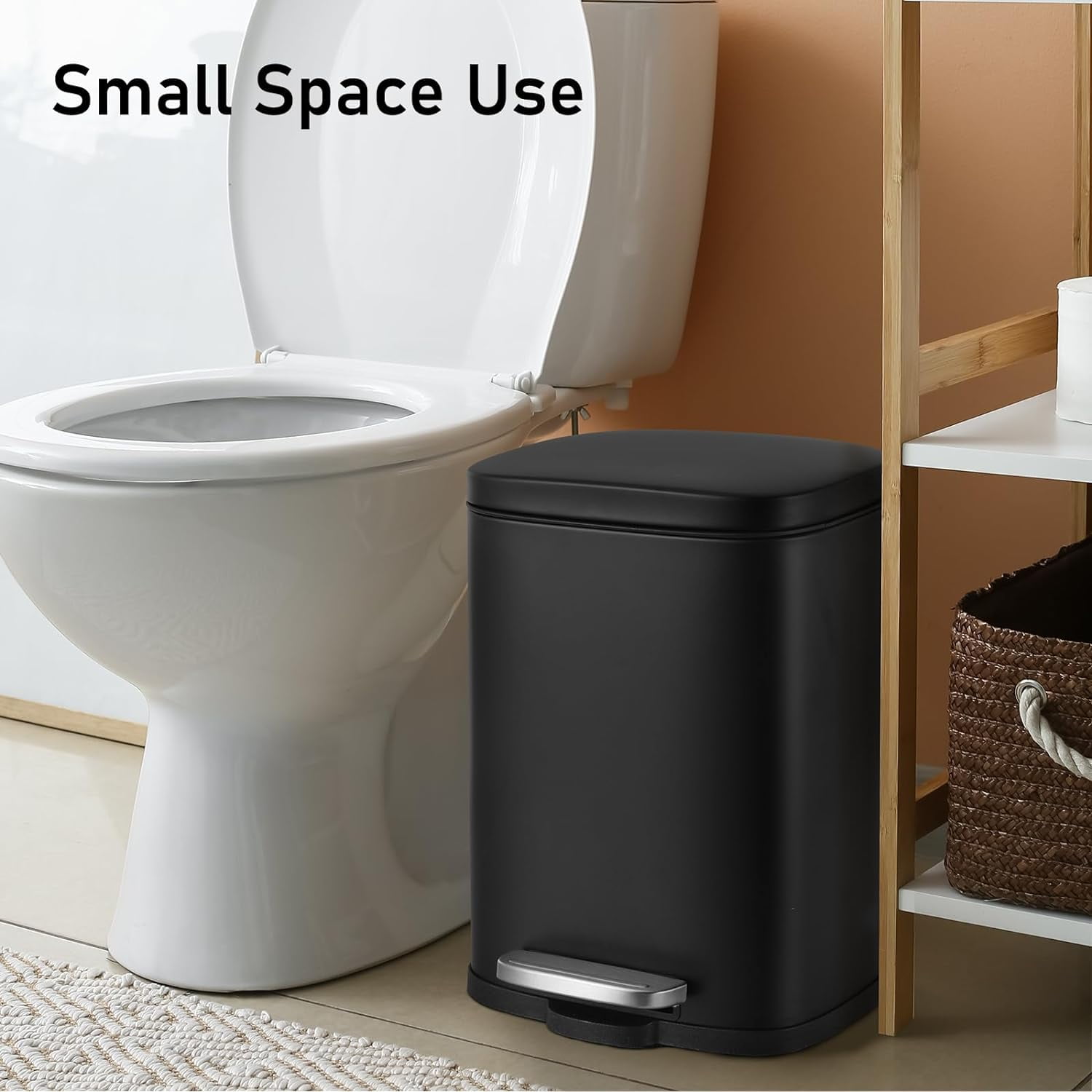 Arlopu 13.2 + 1.3 Gallon Stainless Steel Trash Can Combo, Rectangular Kitchen Garbage Can with Soft Close Lid for Home Bathroom