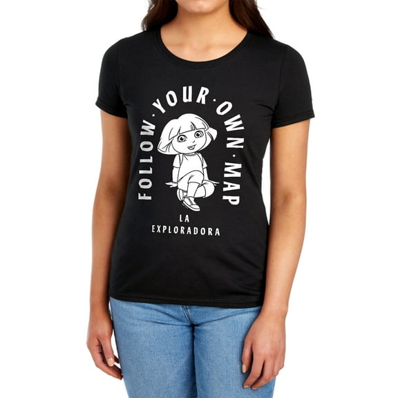 Popfunk Dora The Explorer Follow Your Own Map Women's T Shirt, Black, Small