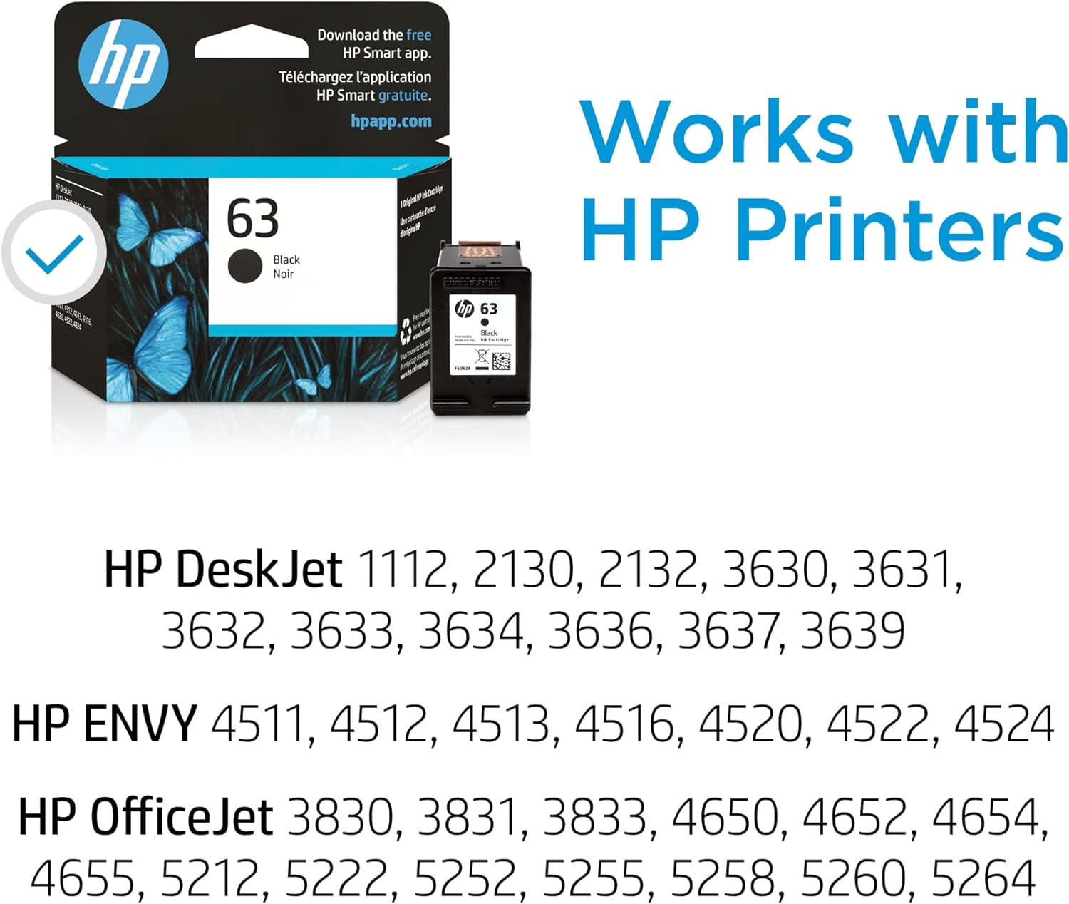 63 Black Printer Cartridge Compatible for 63 63XL for OfficeJet, 3830/4650