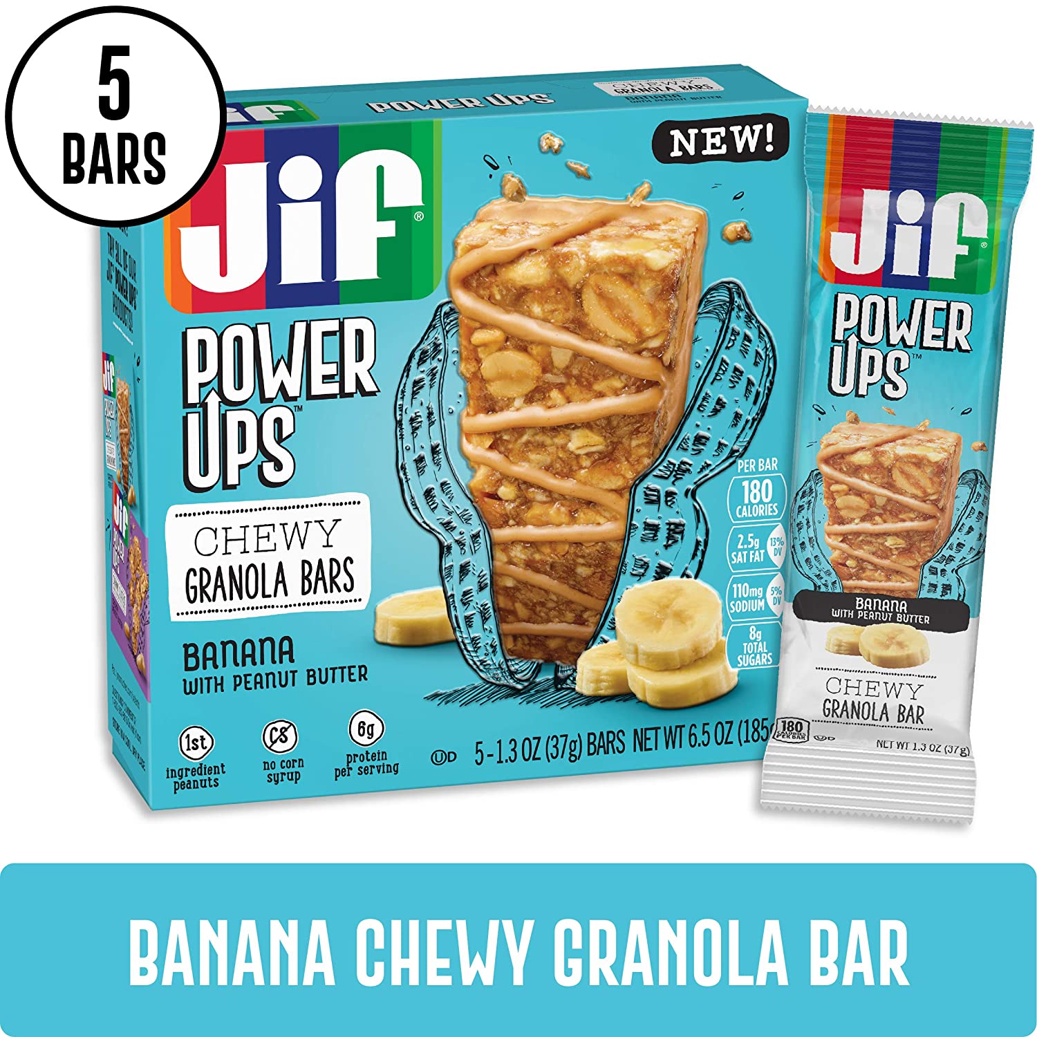 Jif Power Ups Chewy Granola Bars Peanut Butter and Banana, 5 Count