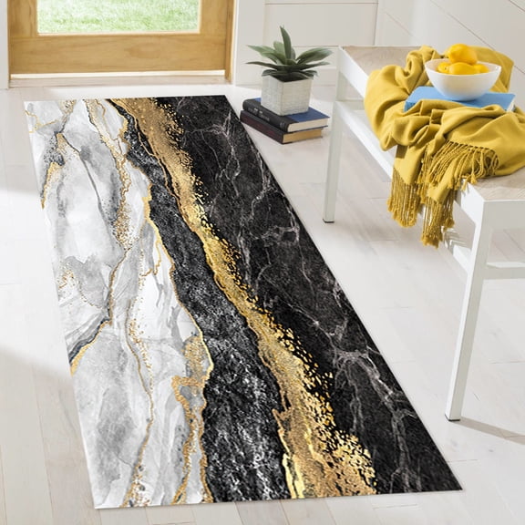 Non-Slip Carpet Rug, Black And Gold Marble Rug, Modern Rugs, Shimmery Rugs, Gold Marble Rugs, Small Rugs, Machine Washable Rugs, Black Rug, 2.6'x4' - 80x120 cm