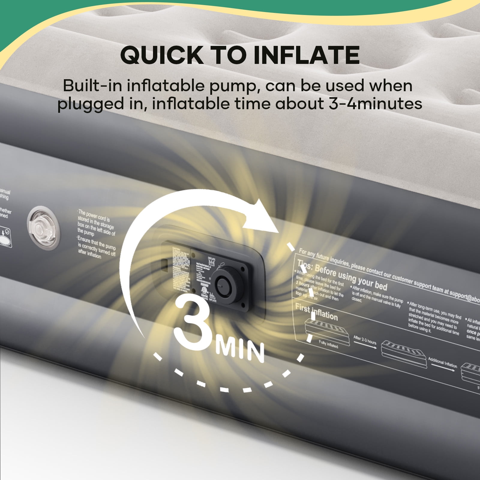 Ophanie Queen Air Mattress, 18-Inch Elevated Inflatable Bed with Built-in Pump, Puncture-Resistant, Quick Inflation/Deflation, Portable for camping & Guests, Dark Gray
