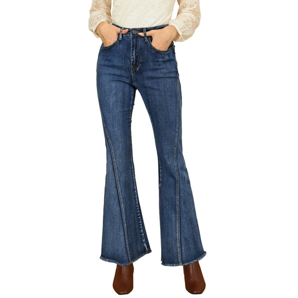 Pantalones Vaqueros Acampanados De Campana Elásticos Para Mujer Azul S