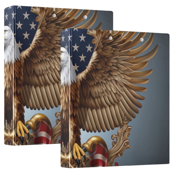 American Flag Eagle 3 Ring Binders 1.5 inch Hardcover File Folders with Interior Pockets A4 Size Organizer for School Office Hospital Set of 2