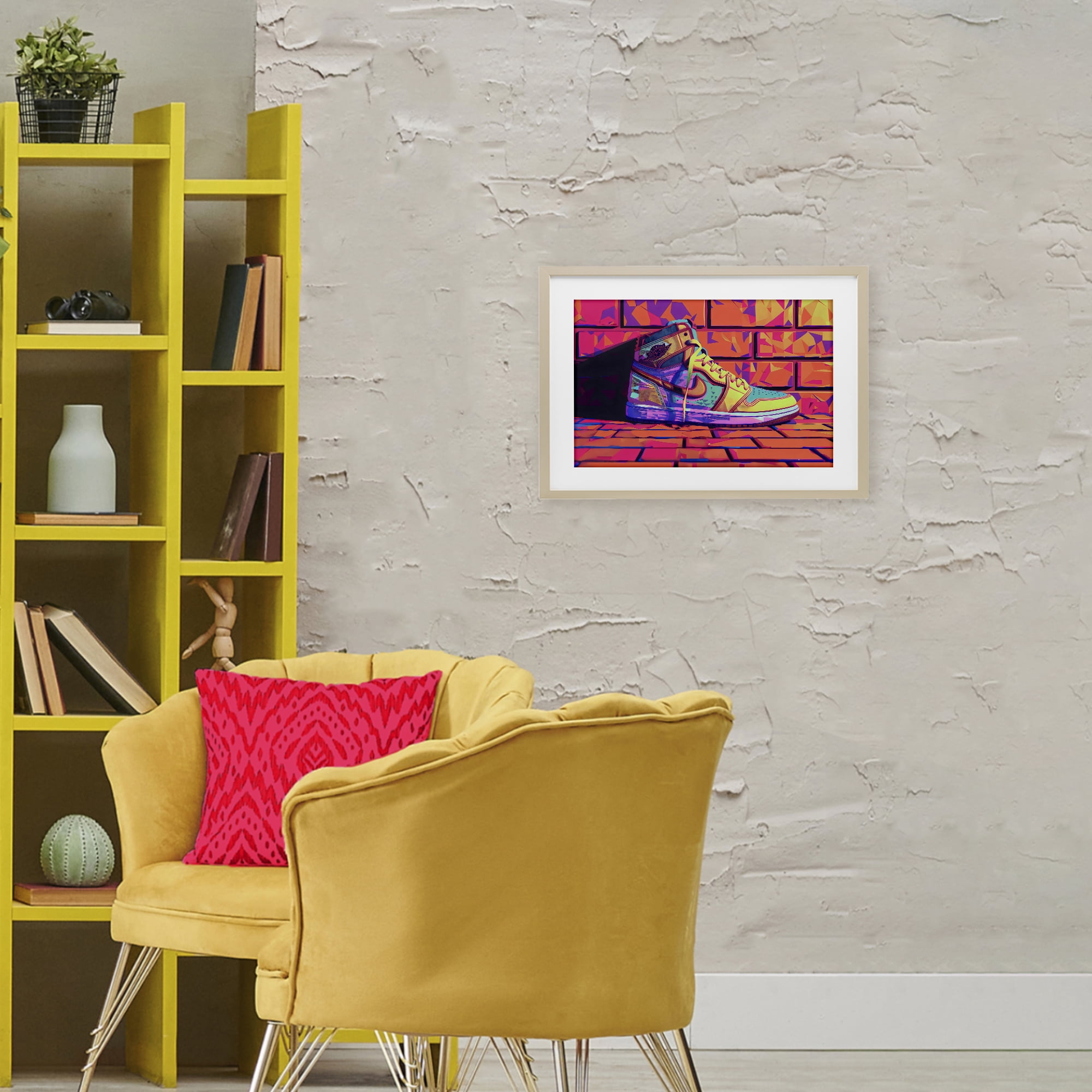 Stupell Industries Sneaker with Vibrant Geometric Hues Birch Framed Print Under Glass, design by Creative Studio