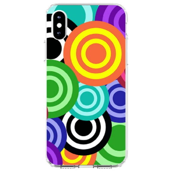 DistinctInk Clear Shockproof Hybrid Case for iPhone XS Max (6.5" Screen) - TPU Bumper, Acrylic Back, Tempered Glass Screen Protector - Multi Color Swirls