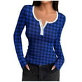 thumbnail image 2 of YHAJDS Womens Long Sleeve Tops Print Neck Ribbed Button Front Fitted Basic Tee, 2 of 5