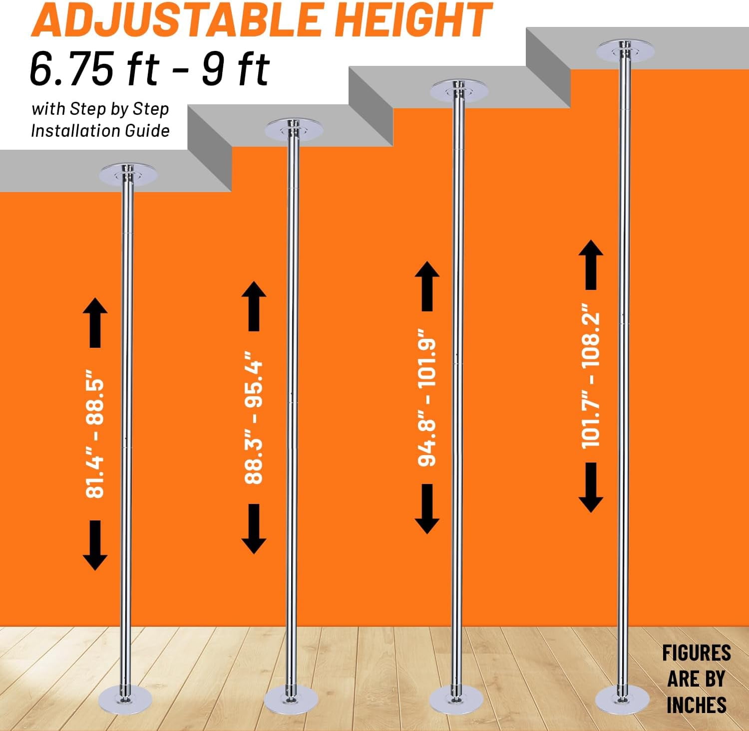 Premium Pole Spinning Static Dance Pole Kit | Portable & Removable 45mm Exercise Pole for Club, Party, Home Easy Assembly Safe & Sturdy Steel Construction | Silicone Rubber Protection