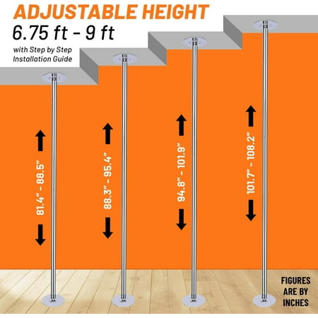 Premium Pole Spinning Static Dance Pole Kit | Portable & Removable 45mm Exercise Pole for Club, Party, Home Easy Assembly Safe & Sturdy Steel Construction | Silicone Rubber Protection