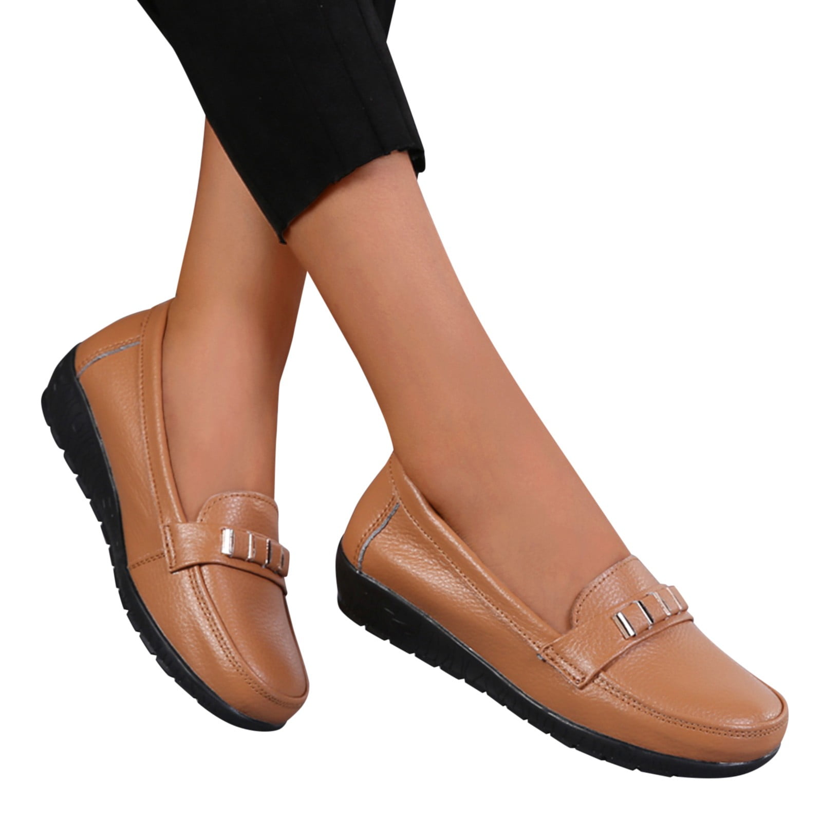 Vedolay Flats Loafers Women's Soft Comfortable Loafers Round Head Non-Slip Leisure Shoes,Brown 7 - Walmart.com