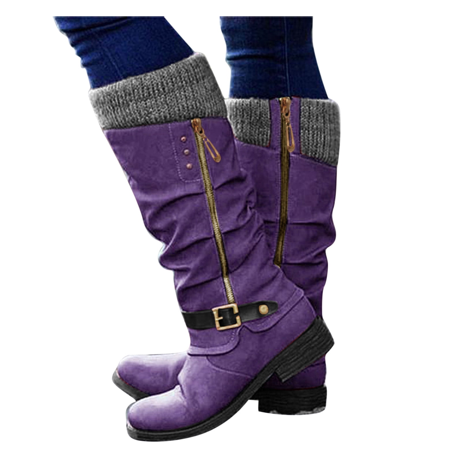 Boots Low Heels Purple 