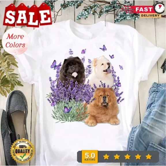 Hot Trending Chow Chow And Gorgeous Purple Flower T-Shirt S-5Xl Birthday Gifts; For Men & Women