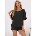 thumbnail image 3 of DARING DIVA Waffle Knit Pajama Loungewear 2 Pieces Lounge Sets S Black, 3 of 6