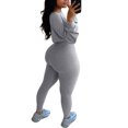 thumbnail image 3 of LUXUR Ladies Elastic Waist Sweatsuits Cropped Running Two Piece Outfit Grey XL, 3 of 6