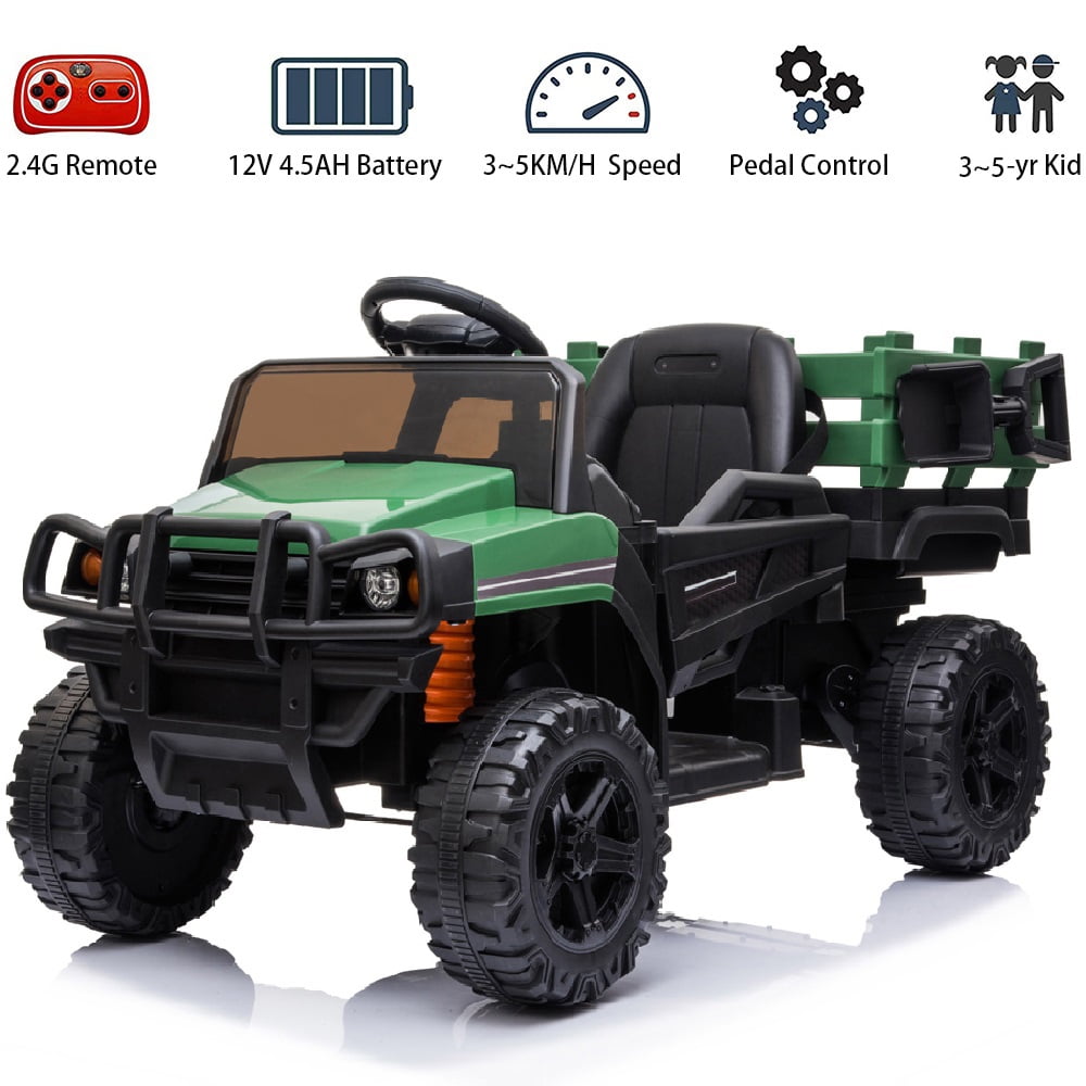 Remote Control Ride on Cars, 4Wheel Kids Electric RideOn Truch Car, 12V BatterypoweGreen