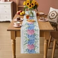 thumbnail image 2 of Blue Pink Hydrangea Table Runner 70 Inches Long Farmhouse Dress Scarves, Eucalyptus Leaves Wooden Summer Botanical Dining Tablerunner for Coffee Table/Kitchen Island/Party Décor, 13" x 70", 2 of 8