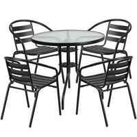 Flash Furniture 31.5-inch Round Glass Metal Table with 4 Slat Stack Chairs