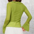 thumbnail image 4 of Ediodpoh Women’s Fashion Cardigan Stylish Plunging V Neck Ruffled Trim Long Sleeve Fitted Flare Sleeve Top Womens Cardigan Green L, 4 of 5