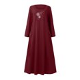 thumbnail image 4 of Qiopertar Robe de Mode pour Femmes à Manches Longues en Coton Lin Col Rond avec Poche en Solde à Moins de 5$ en Solde, 4 of 5