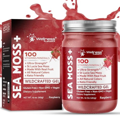 Gel de musgo del mar irlandés orgánico crudo - Gel de musgo de superalimento elaborado de forma silvestre - Sabor a frambuesa, rico en vitaminas y minerales de aguas prístinas del Caribe, apoyo para l