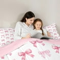thumbnail image 5 of jejeloiu Ribbon Bow Bowknot Full Size Comforter Sets,Kawaii Bowtie Bedding Comforter Set,Girls Pink White Bedding Sets For Girl,Luxury Bedroom Decor Reversible,3 Pieces, 5 of 8