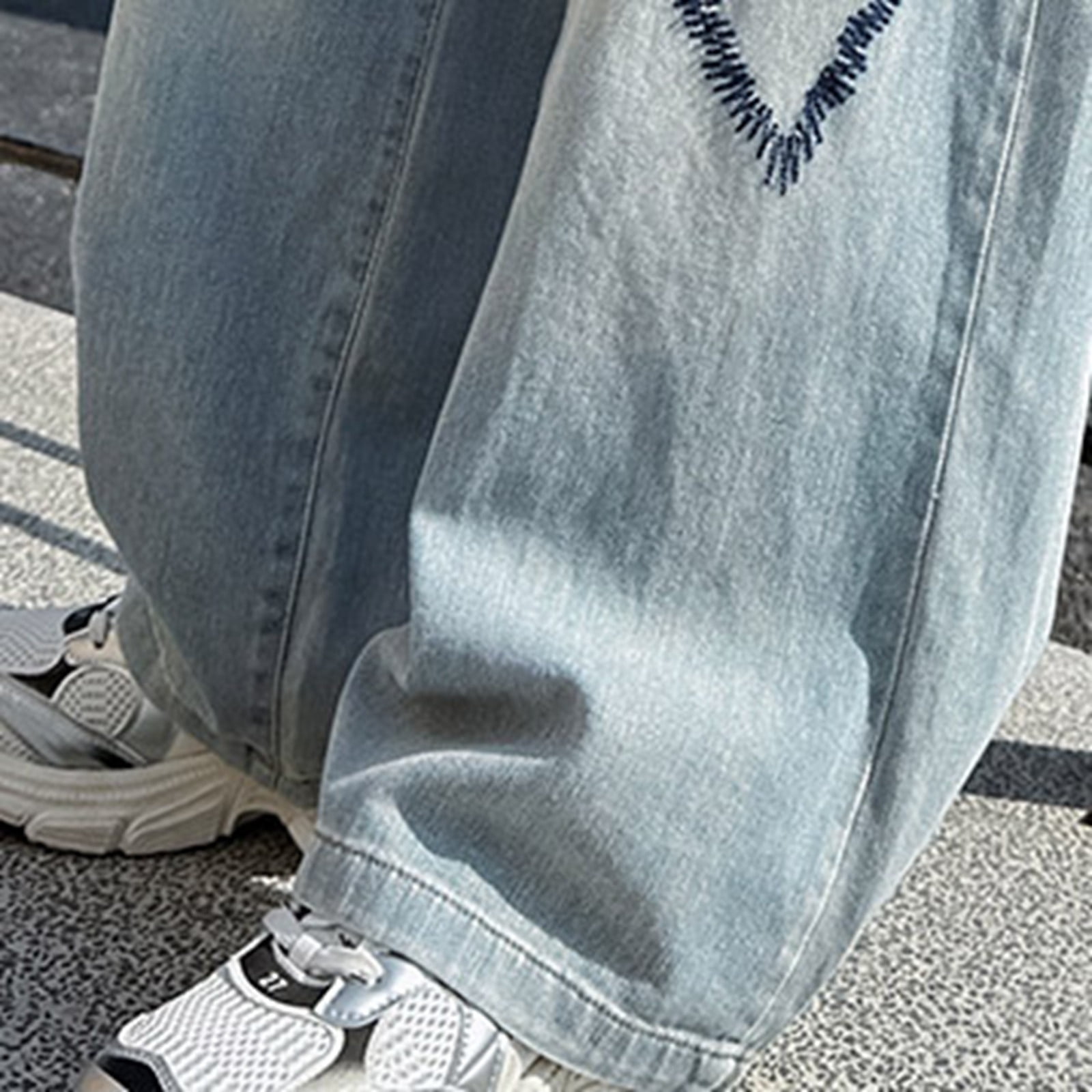 Kids Girls Jeans Size 8 Fashion Cute Embroidered Pants Elastic Waist Wide Leg Jeans Loose Casual Demin Pants With Pockets Blue,10-11 Years