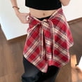 thumbnail image 6 of Huhudde Unisex Checkered Layered Short Wrap Skirt Irregular Pleated Apron Skirt Tie Up A Line Hip Scarf Overskirt Shirt Extender, 6 of 17