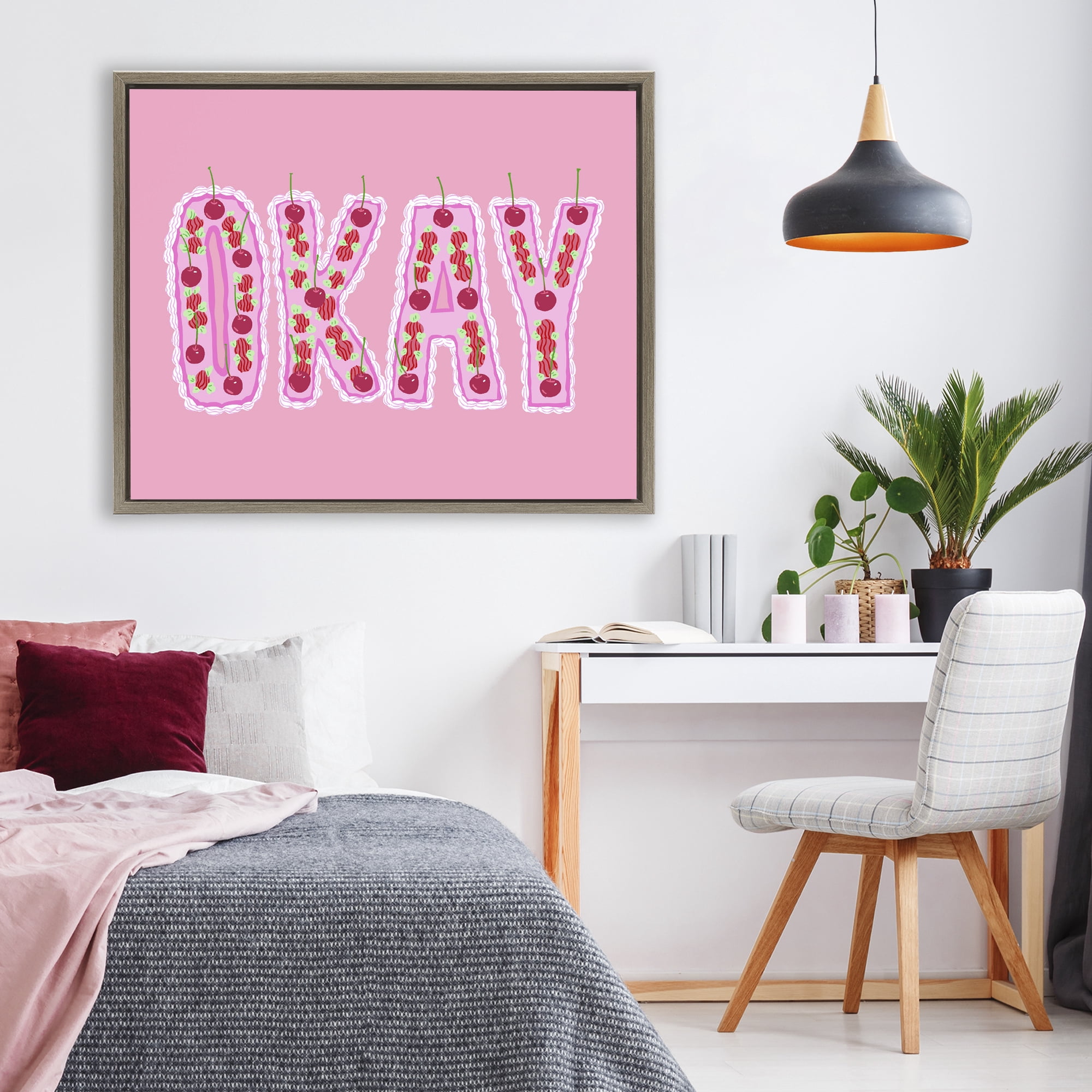 Stupell Industries Okay Pastel Cherry Cake Brown Framed Floater Canvas Wall Art, design by Ziwei Li