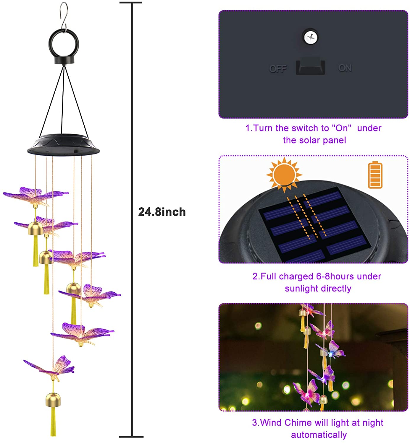 QiShi Solar Butterfly Wind Chimes with LED Lights photo 4
