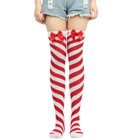Lilgiuy Christmas Striped Knee Socks for Women Over Knee Tight High Stocking Long Socks