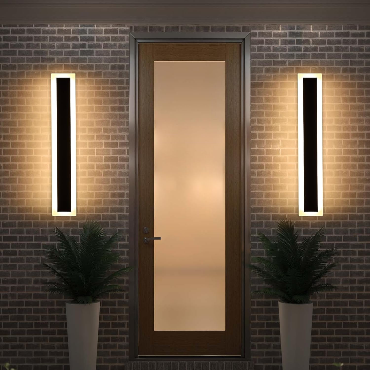 Upgrade Widened 2 Pack Modern LED Wall Sconce 23.6inch Outdoor Wall Light 3000K Warm White 24W IP65 Waterproof Black Long Linear Wall Mount Lighting