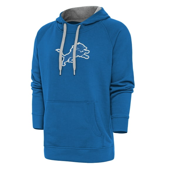 Men's Antigua Blue Detroit Lions Victory Chenille Pullover Hoodie
