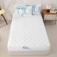 thumbnail image 4 of Homewish Blue Bowknot Zipper Full Size Comforter Sets with Fitted Sheet and 2 Pillowcases for Girls, Monogrammed U Zipper Bedding Set,4pcs, Reversible, 4 of 6