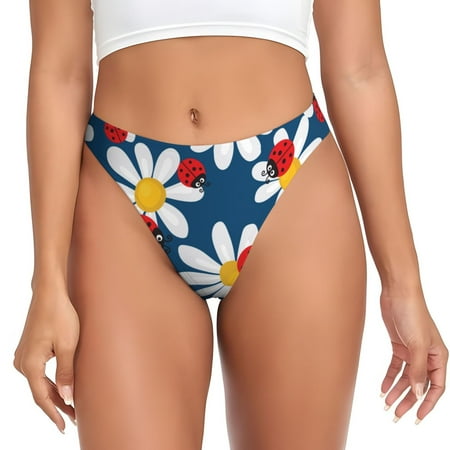 Adobk Daisies With Ladybugs Print Seamless Women Underwear Thongs No Show Ladies Thong No Line Breathable Comfortable Panties Undies for Women-X-Large