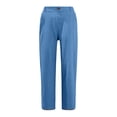 thumbnail image 6 of Linen Pants Women Elastic Waist Cropped Button Summer Lounge Pants Straight Leg Ankle Length Cotton Linen Slacks Royal Blue M, 6 of 7
