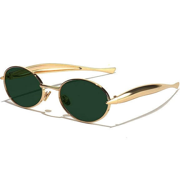 Retro Oval Sunglasses for Women Men - Classic 90s Vintage Trendy Shades with UV400 Protection, Gold Metal Frame