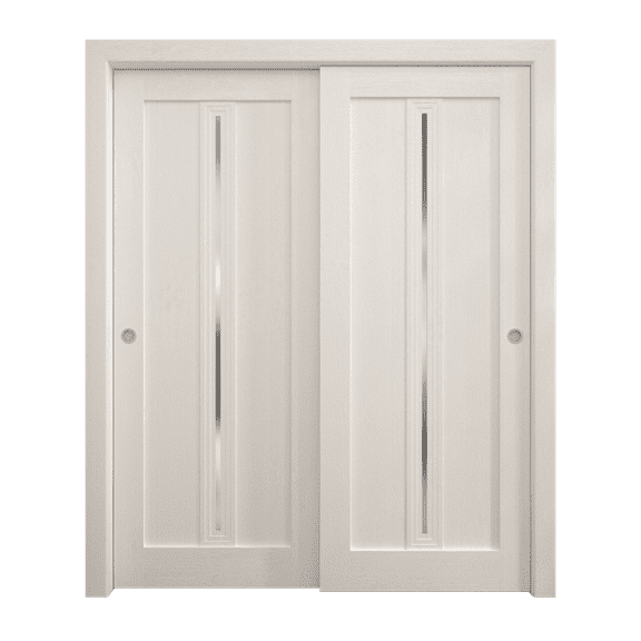 Sliding Closet Bypass Doors 36 x 80 inches | Ego 5014 Painted White Oak | Rails Hardware Set | Wood Solid Bedroom Wardrobe Doors
