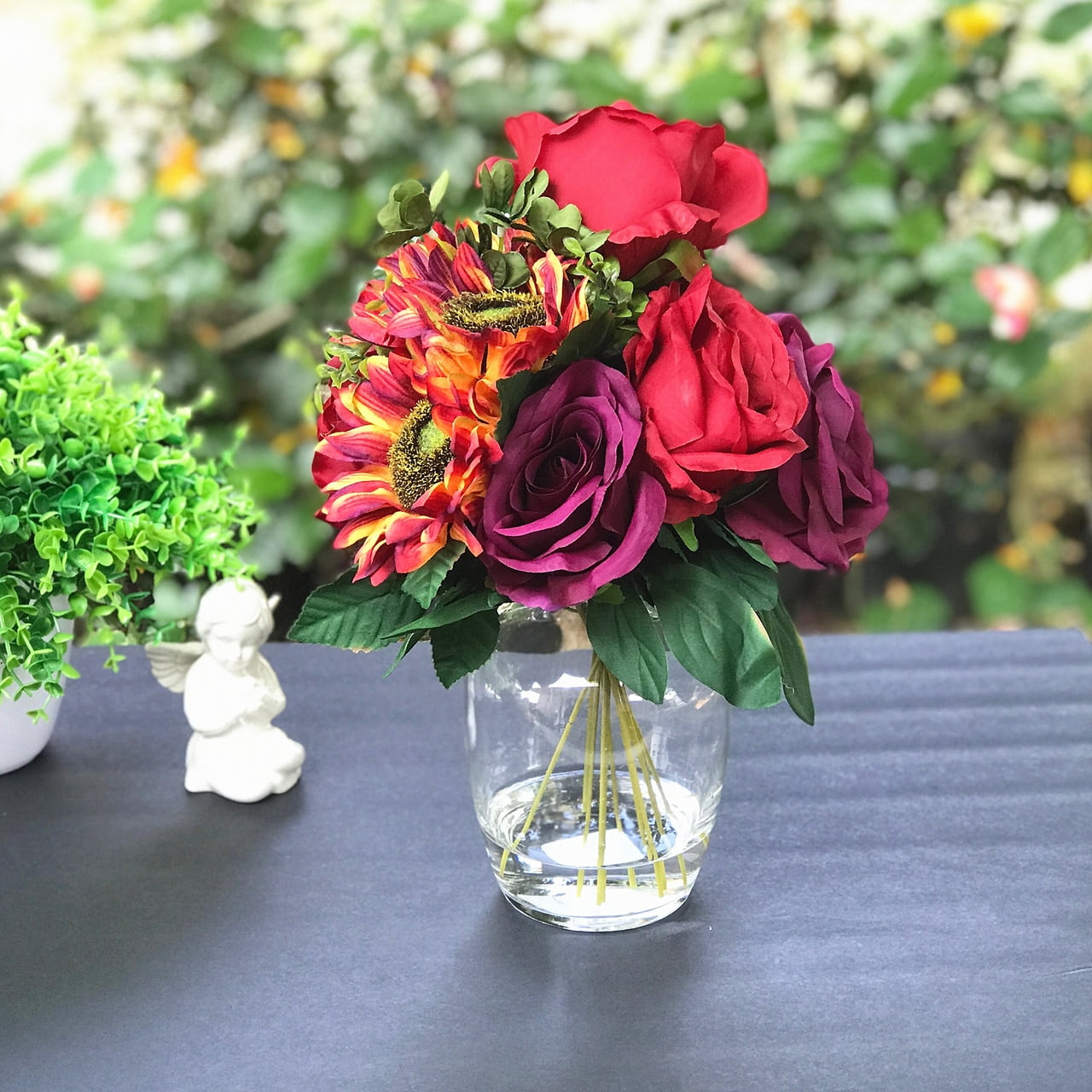 Enova Home Sunflower and Rose Mixed Silk Flower ...