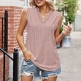 thumbnail image 3 of Top de mujer sin mangas con cuello en V, blusa con ojales de encaje, blusa informal holgada de color puro, rosa polvoriento XL, 3 of 6