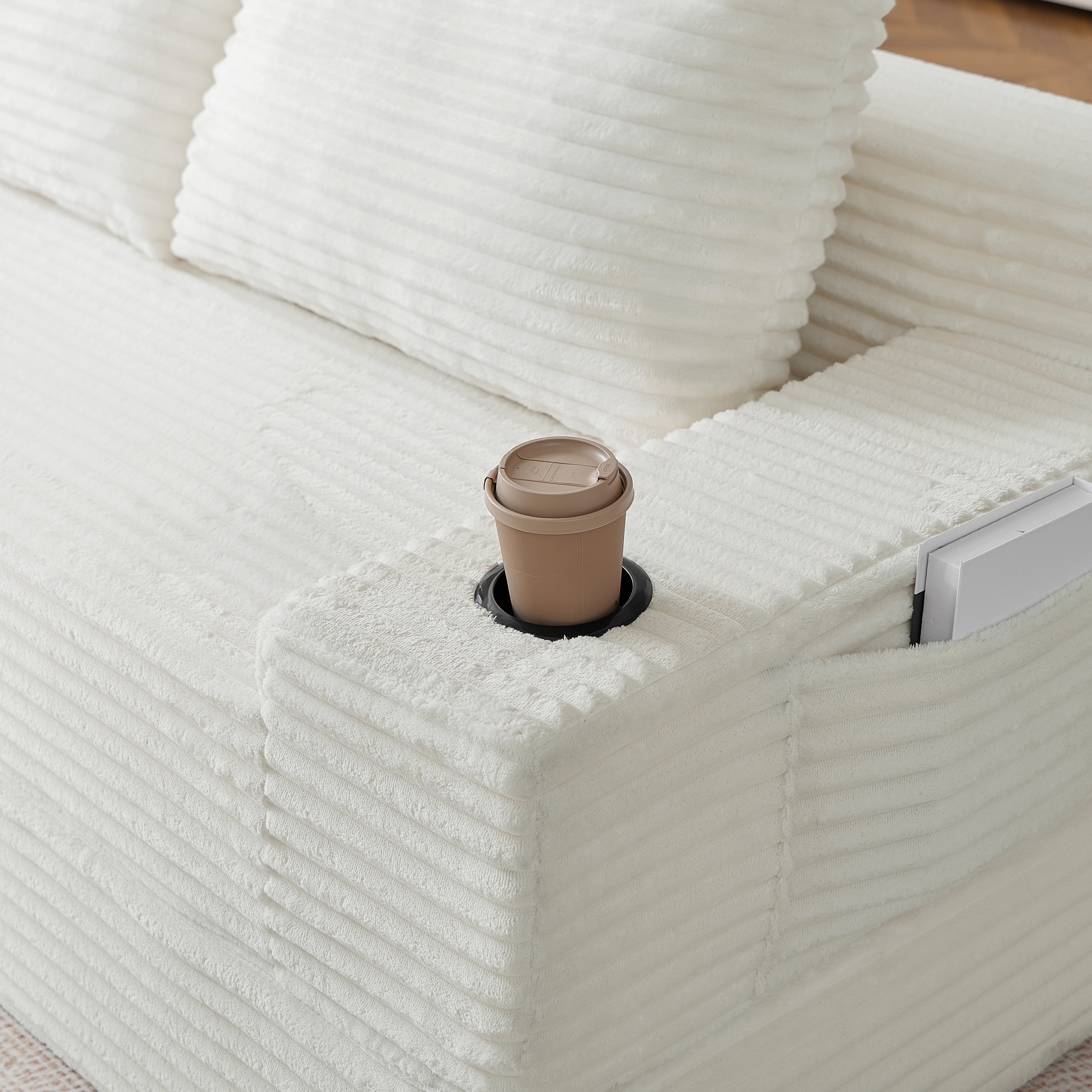 Leumius Futon Sofa Bed,Convertible Corduroy Boneless Couch with Cup Holders & Pocket,2-in-1 Foldable Sleeper Sofa for Living Room, Small Spaces, Bedroom, No Assembly,Beige