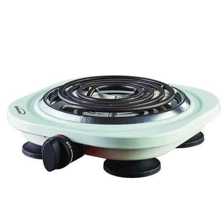 

Portable Electric Coil Single Burner Adjustable Hot Plate Heat Control Power Indicator Light Non-Slip Feet Durable Stainless Steel Plastic Metal
