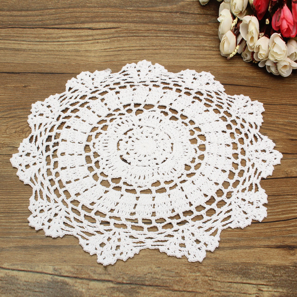 Pretty 3D Flower Hand Crochet Cotton Doily Table Topper Placemat E 