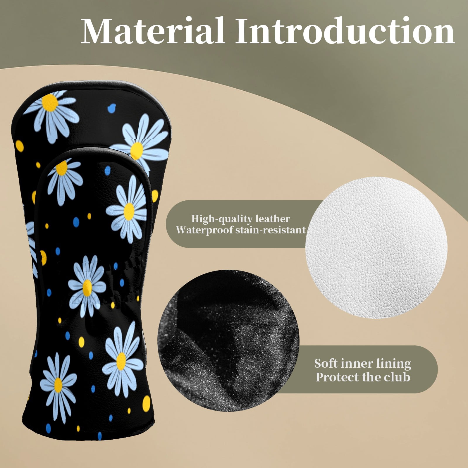 Golf Club Head Covers DaisyFlower Waterproof Leather Golf Head Covers for Men Women Driver Head Cover Fairway Headcover for Golf Lovers