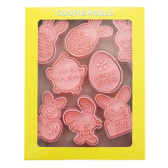 8 Pack Easter Theme Pattern Cookie Moulds Cookie Biscuits Molds Plastic Cookie Stamps Perfect Gifts for Children