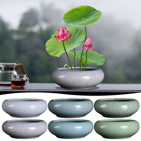 Creative Bonsai Potted Flower Pot Ice Crack Pattern Ceramic Glazed Plant Pots Succulent Planter Bowl Vintage Flower Pots Cactus Bonsai Pots Indoor Plant Containers Home Office Decor Cylinder Planter