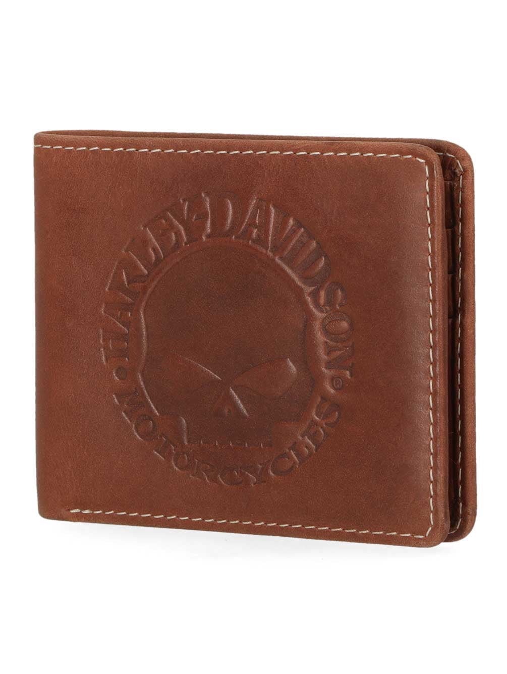 Harley-Davidson Men's Embossed Willie G Skull Bi-Fold Leather Wallet - Brown, Harley Davidson