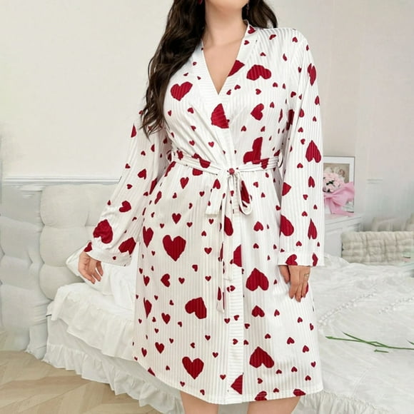 Peignoirs pour Femmes Peignoirs pour Femmes Élégant Ruban Imprimé Blanc Dames Manches Longues Vêtement de Nuit Manteau de Maison m