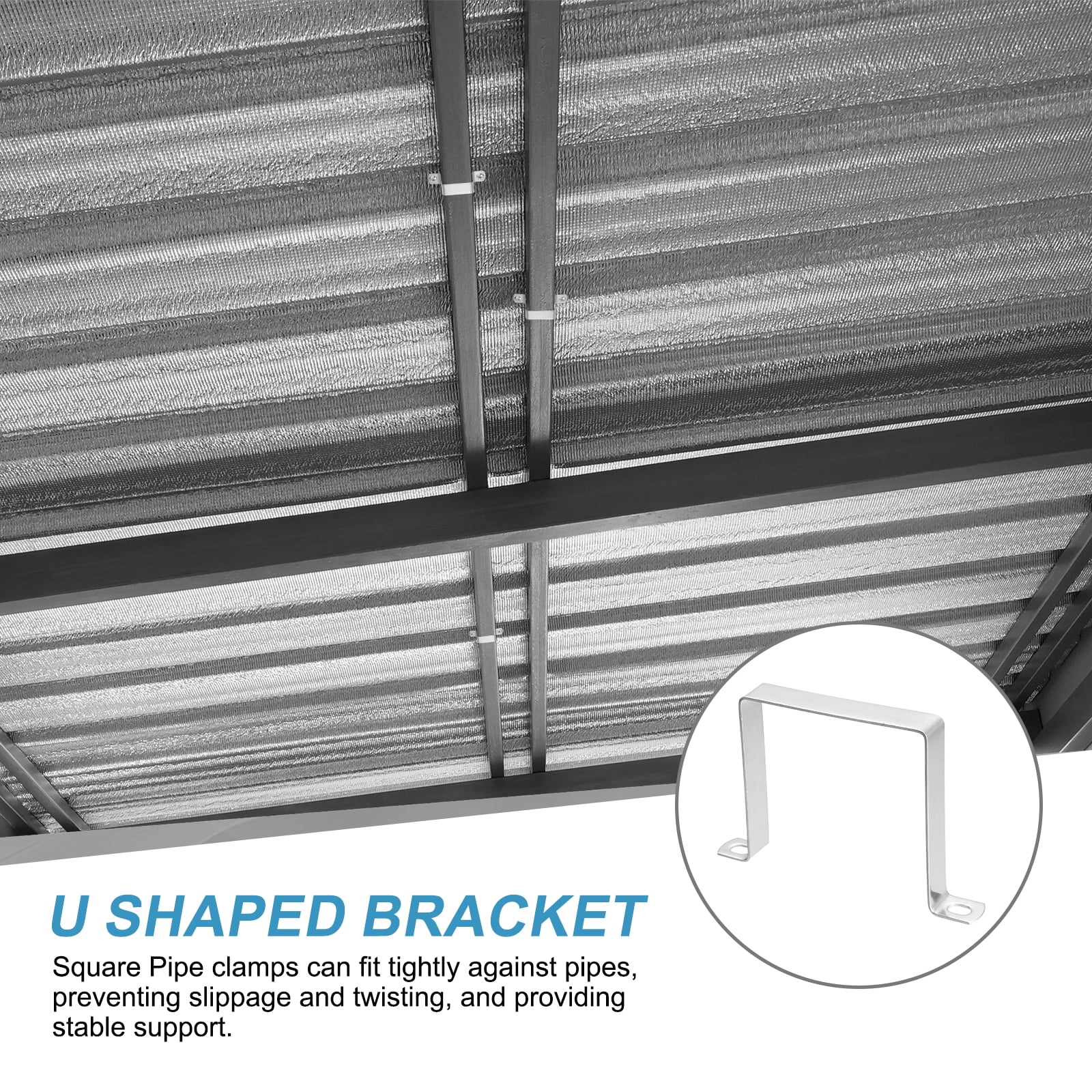 Uxcell 4pcs 4" x 4" Square Pipe Clamp, 304 Stainless Steel U Shaped Connector Bracket Heavy Duty Tube Strap Buckle with Self-Tapping Screws for Tube Installation